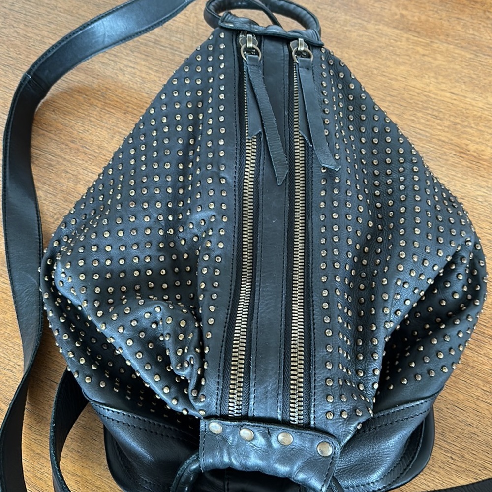 Studded Black Leather Backpack with Gold-Tone Accents - Picture 12 of 12